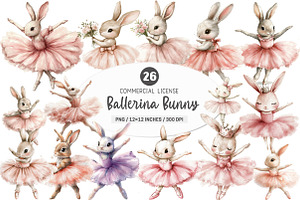 Watercolor Ballerina Bunny Clipart, an Illustration by SinaCreation