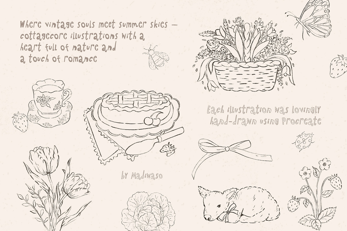 Cottagecore - handdrawn line art set, a Decorative Illustration by Madiwaso (Photo 2 of 9)
