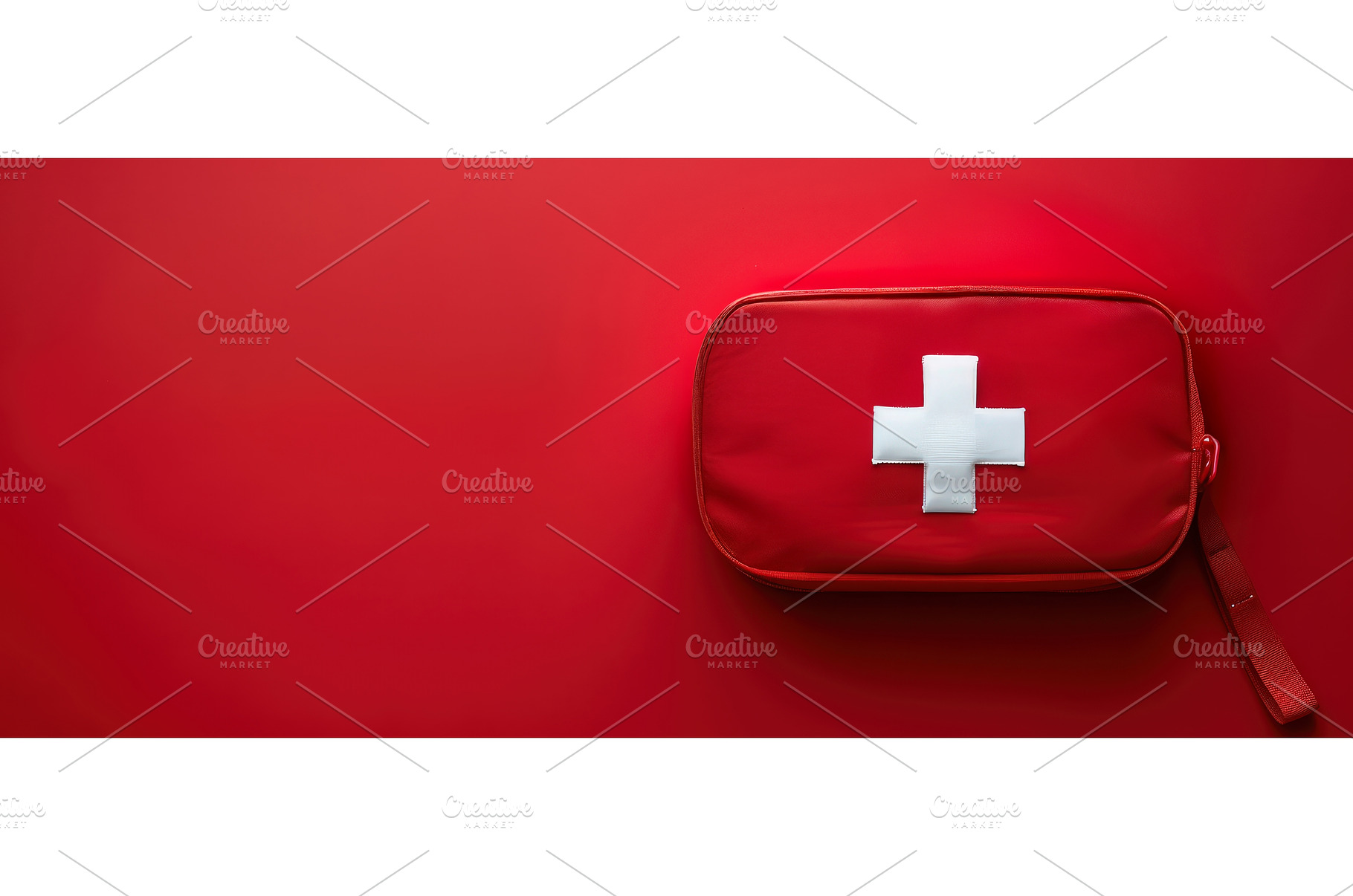 Compact red first aid kit on red, a Health & Medical Photo by piter.goskov