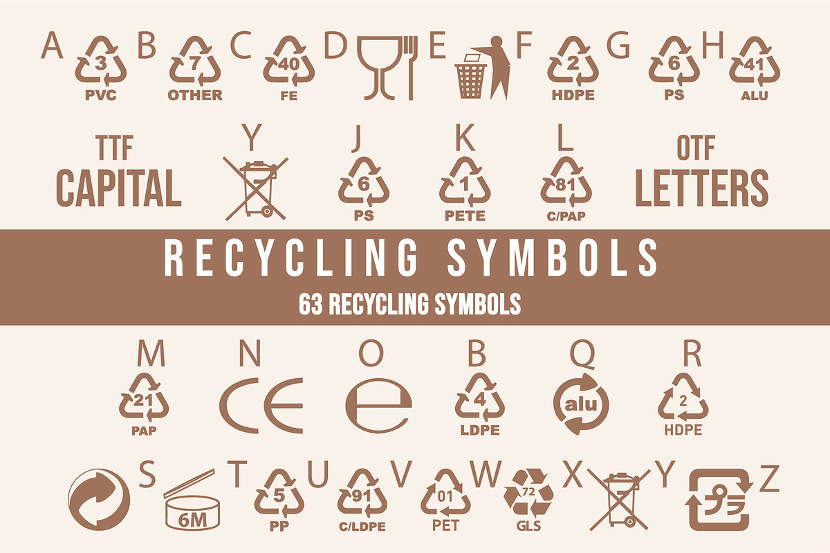 Packaging Recycling Symbols Dingbats, a Symbol Font by Minimalartstudio (Photo 2 of 3)