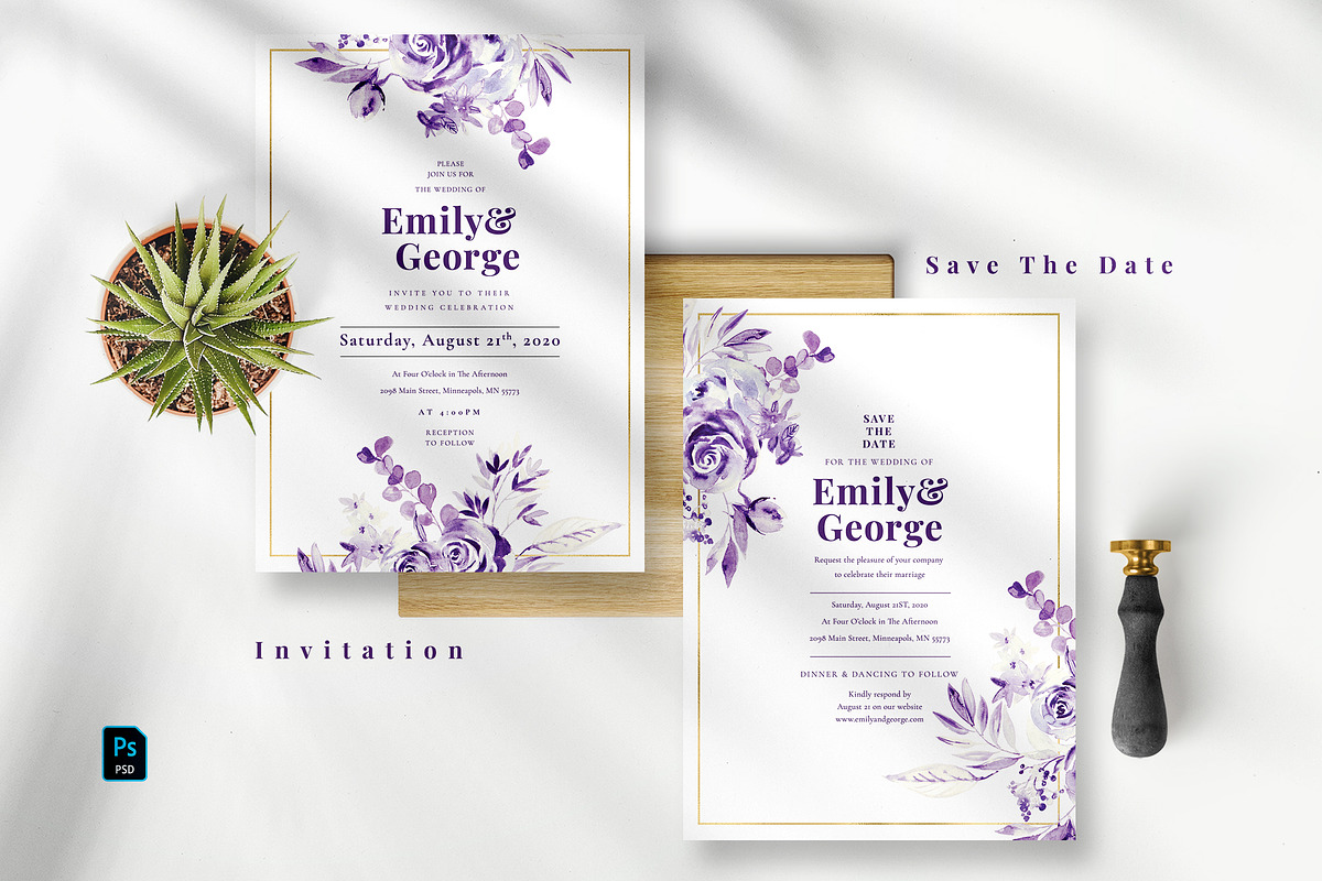 Purple Floral Wedding Suite, an Invitation Template by Azka Creative (Photo 2 of 5)