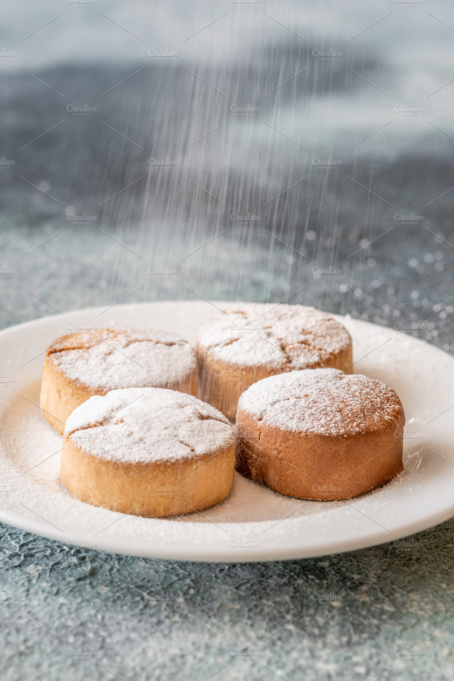 Spanish polvorones cookies dusted, a Food & Drink Photo by Alexander Prokopenko