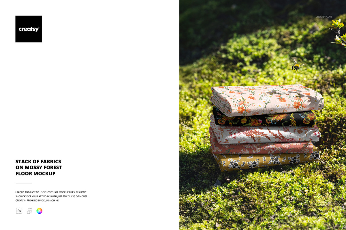 Stack of Fabrics on Moss Mockup, a Merchandise Mockup by creatsy5 ...