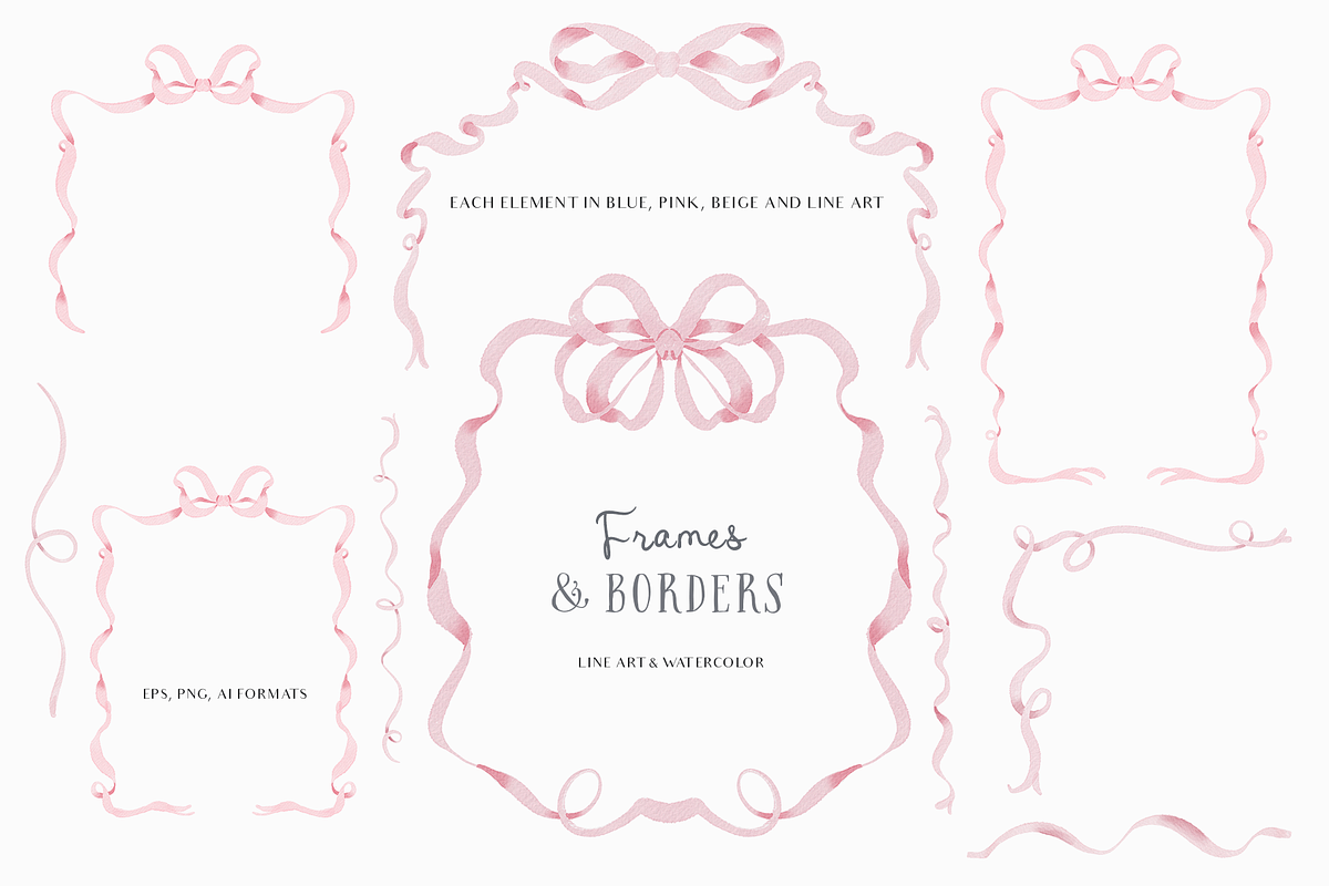 Watercolor Line art Bows Ribbons Set, a Decorative Illustration by Grace Noboa Illustrations (Photo 8 of 11)
