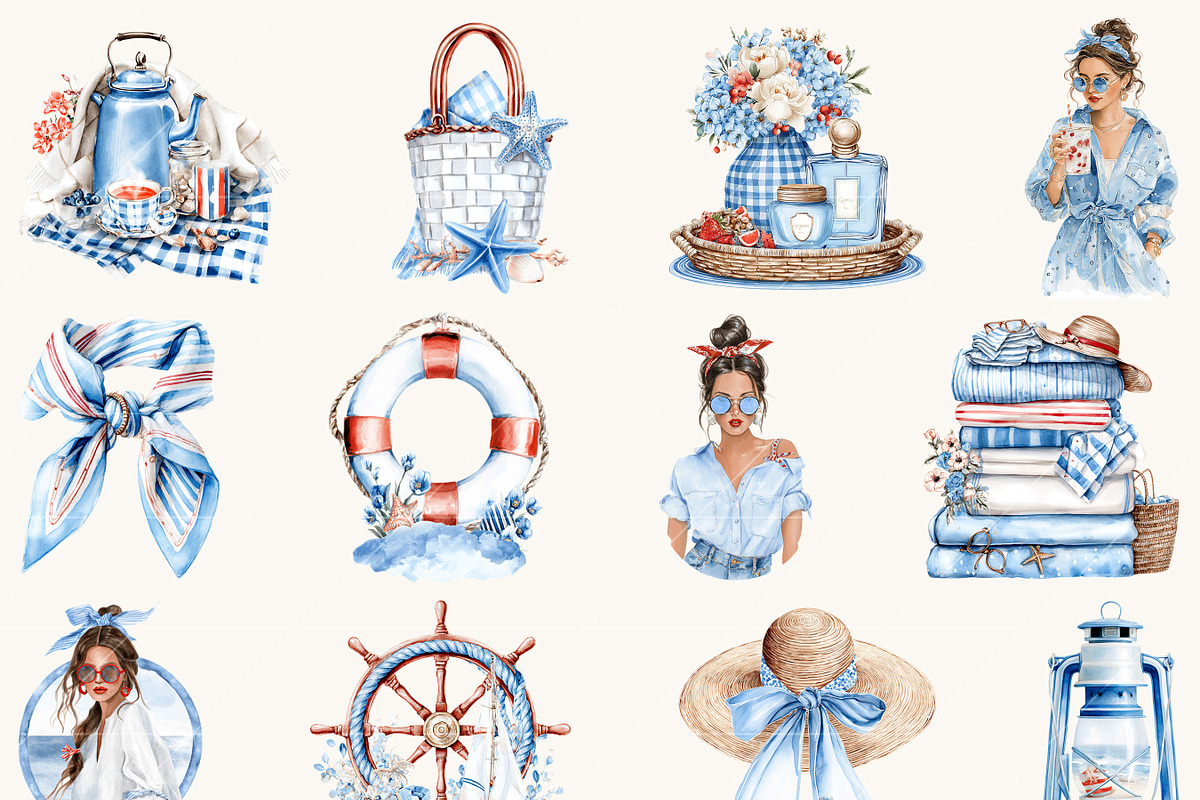 Nautical Beach Summer Clipart, a Seasonal Illustration by BusyDaydesign (Photo 4 of 9)