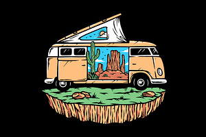 Trip to the desert in a campervan, a Transportation Illustration by gunaonedesign