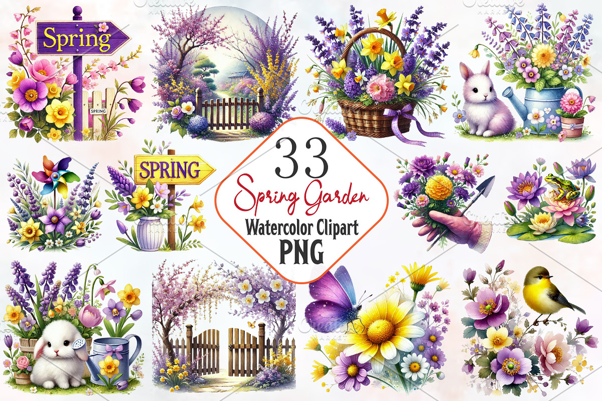 Spring garden sublimation clipart, an Illustration by RobertsArt (Photo 1 of 7)