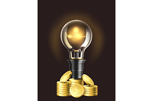 Realistic glowing light bulb on, a Finance Illustration by Vectorbuum