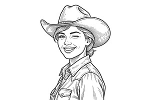 Smiling Cowgirl in Western Hat, a Person Illustration by AlexArt