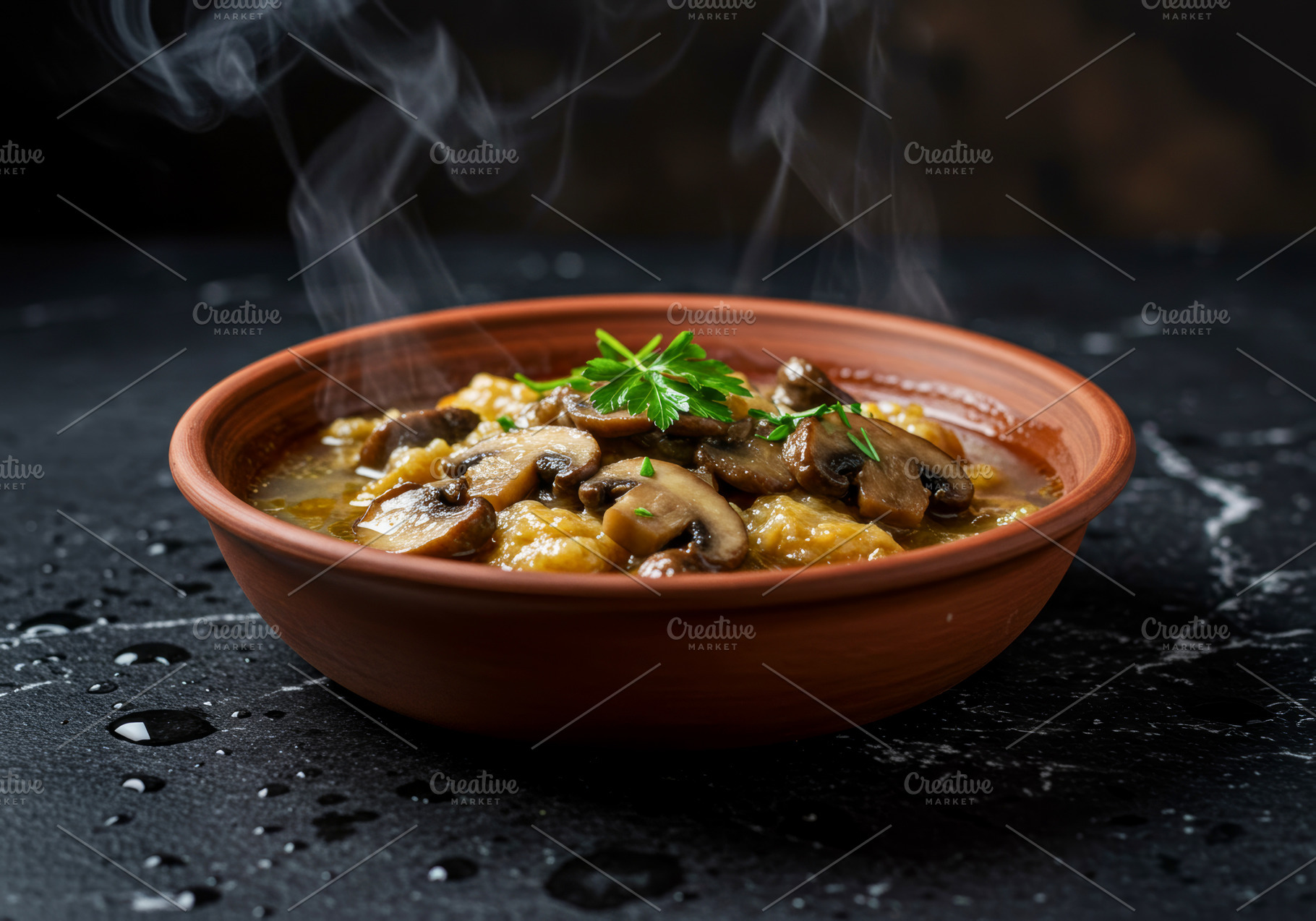 Hot mushroom soup with sliced mushro, a Food & Drink Photo by professorinc