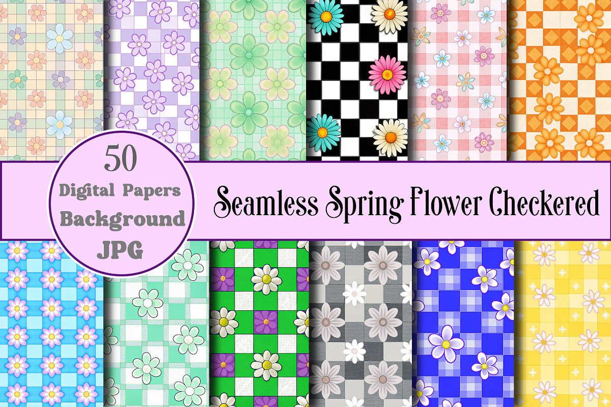 Seamless Spring Flower Checkered, a Pattern Graphic by Wow Magic
