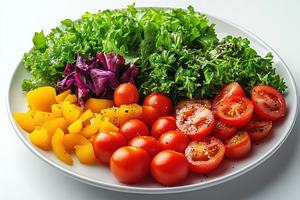 Freshly prepared vegetable platter f, a Photo by Tanuart