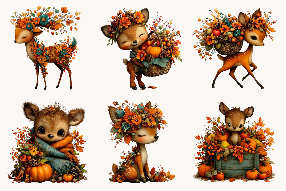 Whimsical Autumn Fall Deer Clipart, a Seasonal Illustration by Designworld (Photo 6 of 9)