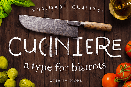 Cuciniere Font + 40 Icons (Handmade)