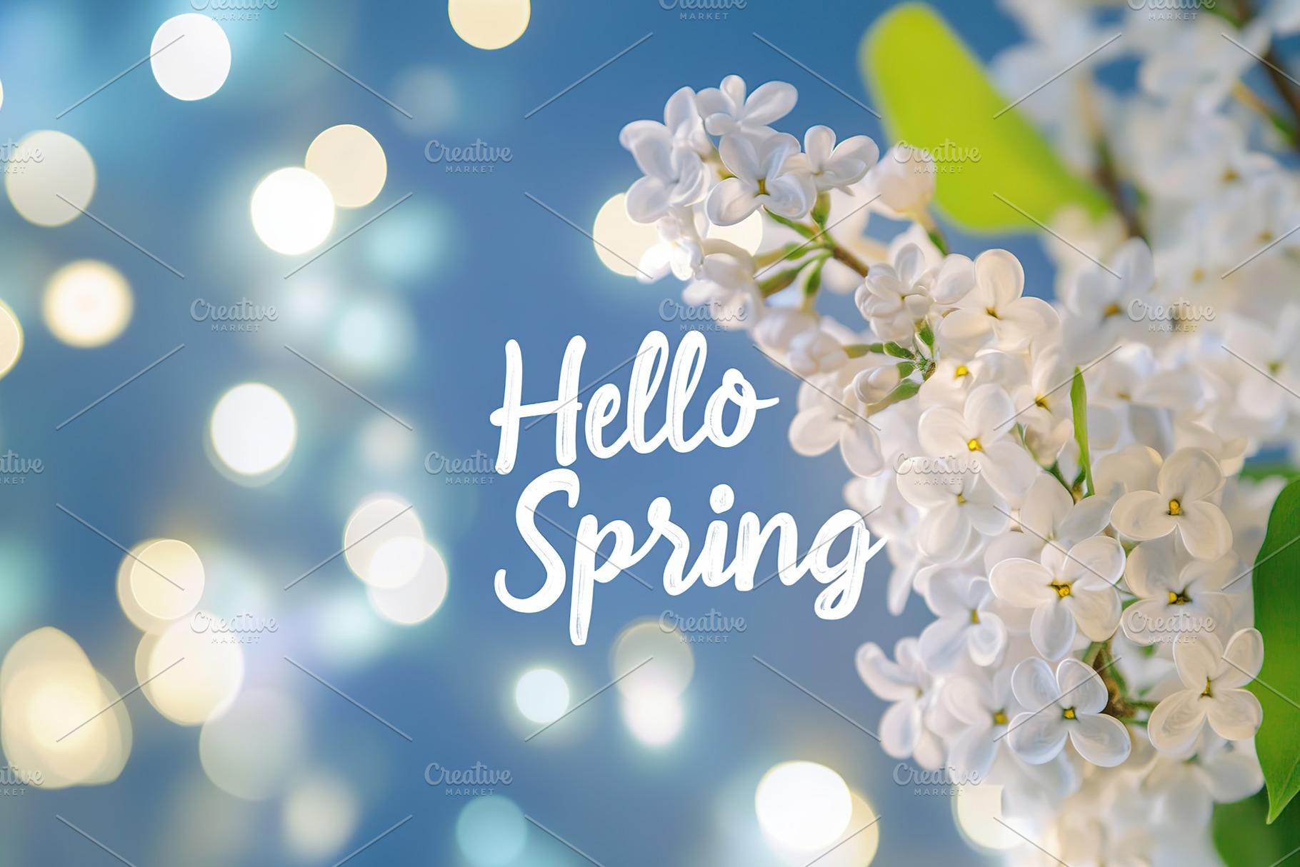 Hello Spring text with beautiful lilac flowers, a Background Photo by AlyaAnd