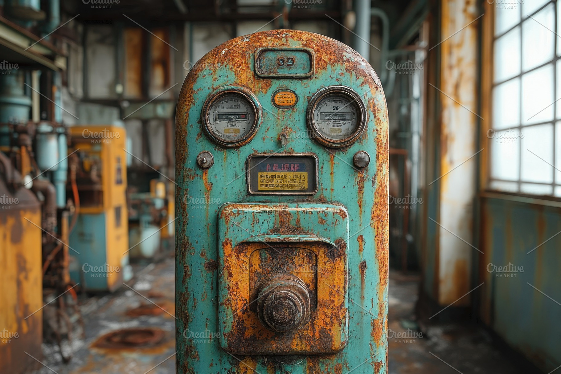Rusty vintage gas pump stands in an, a Photo by Tanuart