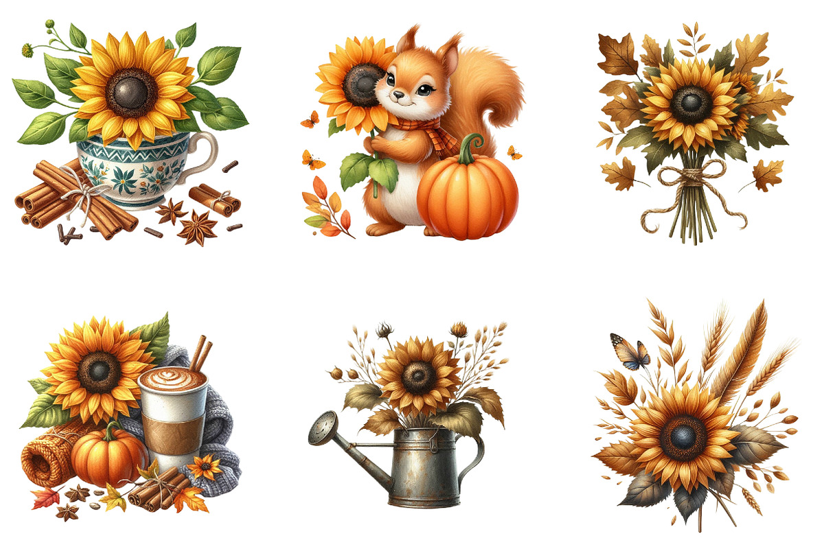 Sunflowers Autumn Clipart, an Illustration by DreamArtGraphic (Photo 3 of 5)