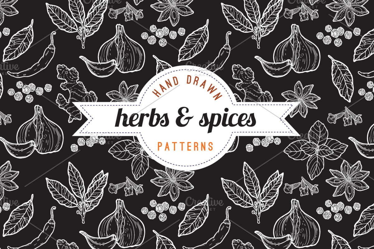 seamless spices & herbs patterns preview 4