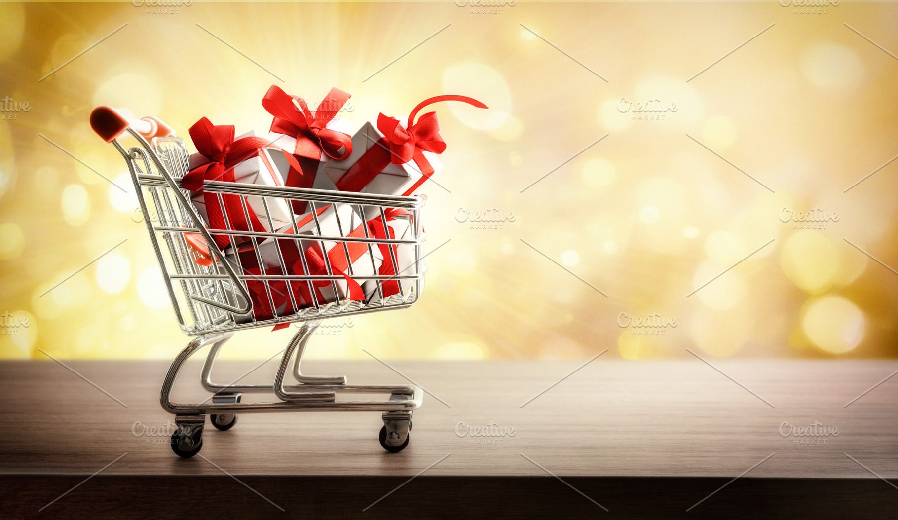 Gift shopping concept with shopping cart full of gift packages, a Holiday Photo by Davizro's Market