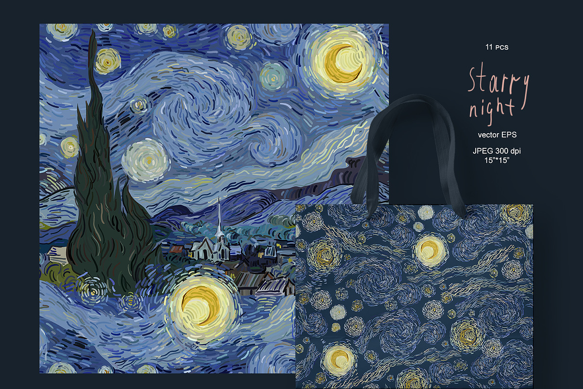 Starry night seamless vector set, a Pattern Graphic by PatternsBlooming (Photo 2 of 8)