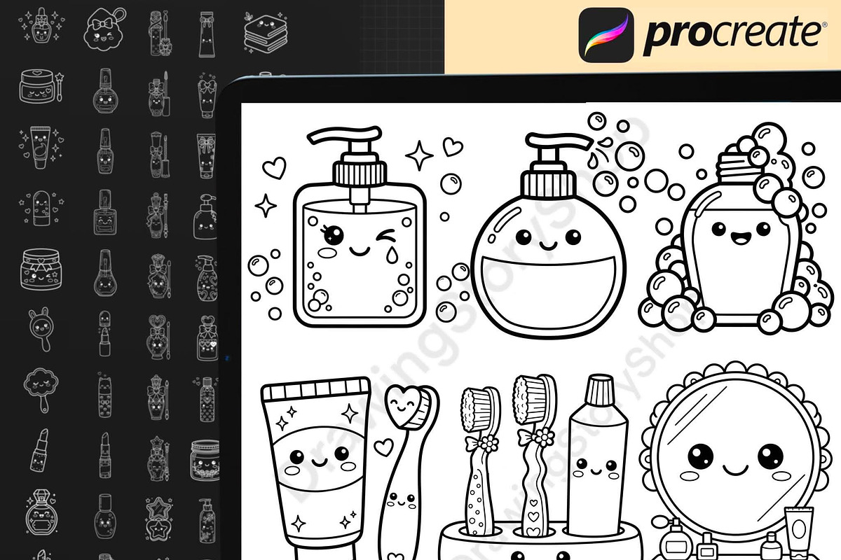 170 Kawaii Skincare Procreate Stamps, a Brush Add-On by DrawingStoryShop (Photo 3 of 6)