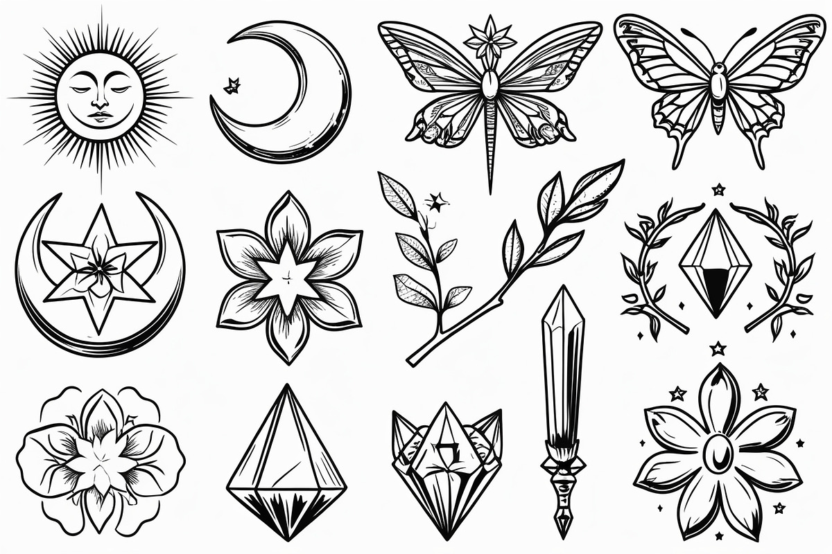 Mystical Crystal & Floral Icons Set, an Illustration by jahid234 (Photo 2 of 7)