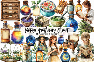 Vintage Apothecary Clipart, an Illustration by Libby Wishes
