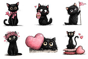 Quirky Valentine Black Cat Clipart, an Illustration by Dream Creation (Thumbnail 3 of 7)