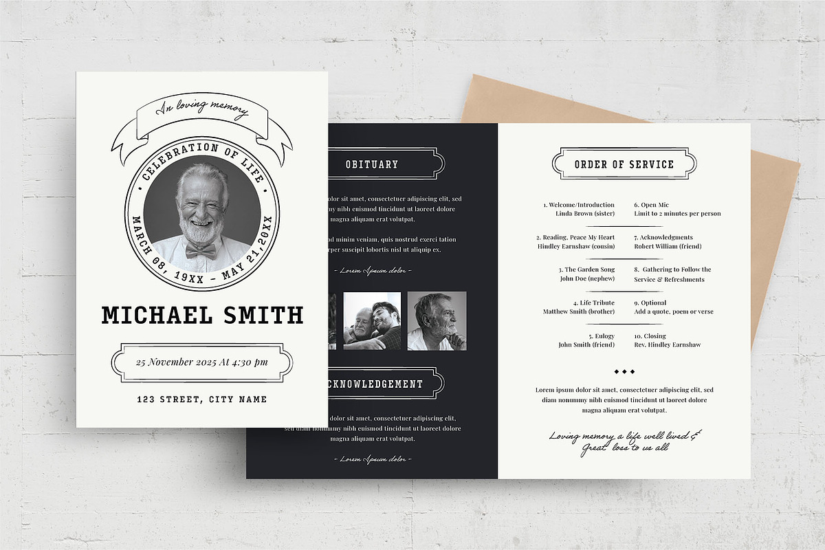Simple Funeral Program Template, a Flyer Template by BrandPacks (Photo 1 of 10)