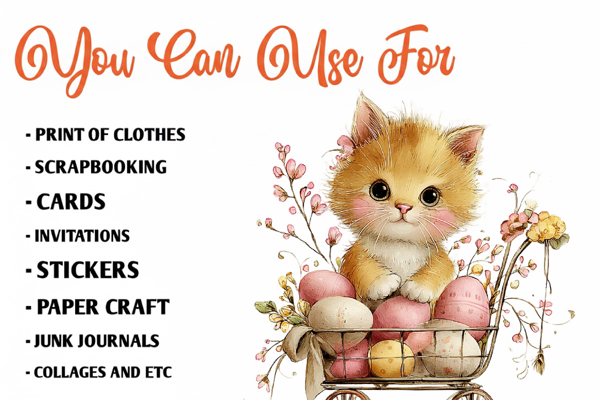 Whimsical Easter Cats Clipart, an Illustration by CreationArt (Photo 2 of 7)