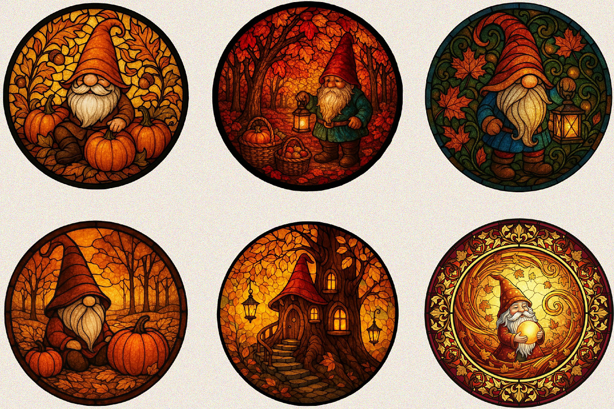 Round Fall Gnome Stained Glass Clipa, an Illustration by SVGArt (Photo 7 of 8)