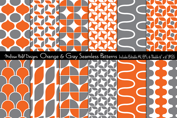 Orange & Gray Seamless Patterns preview 6