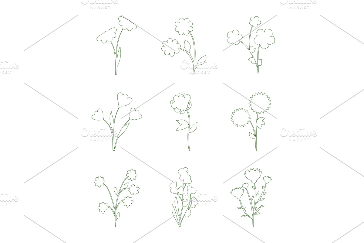 Collection of nine delicate line art, an Object Illustration by okskukuruza