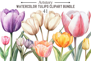 Watercolor Tulips Clipart Bundle, an Illustration by designcity5
