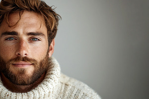 Portrait of young man with blue eyes and freckles wearing chunky, a Person Photo by José Manuel Gelpi