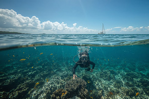 Hovering scuba diver, an Illustration by wavebreak