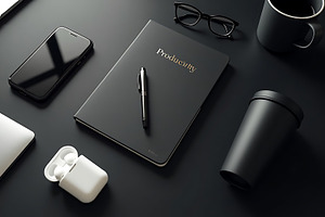 Minimalist Dark Productivity Desk, an Arts & Entertainment Photo by Artonix