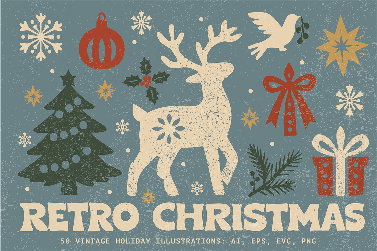 Retro Christmas Clipart: 50 Graphics, an Object Illustration by BAGIRA | Studio (Photo 1 of 5)