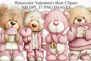 Watercolor Valentine's Bear Clipart, an Illustration by Canvas Craft