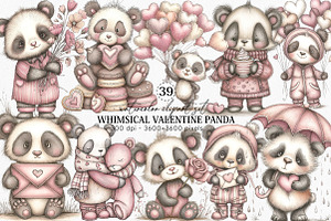 Whimsical Valentine Panda Clipart, an Illustration by Canvas Craft