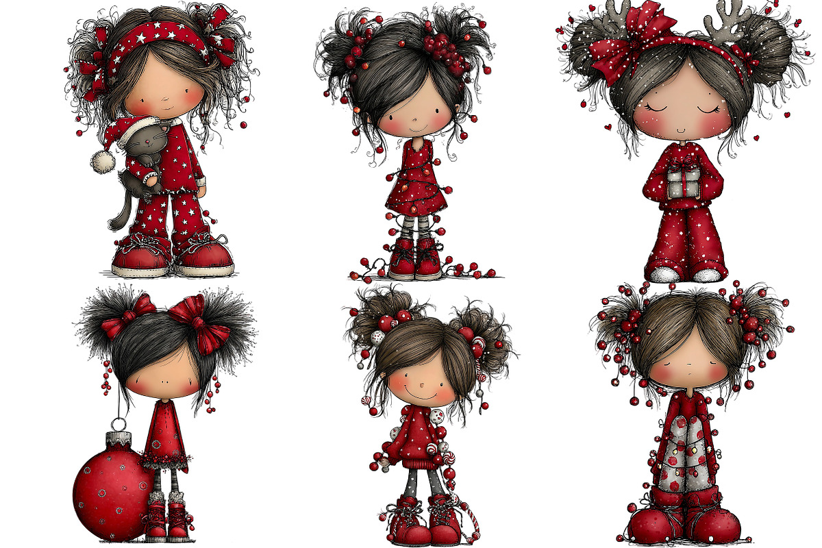 Quirky Christmas Girl Clipart, an Illustration by DreamArtGraphic (Photo 4 of 4)