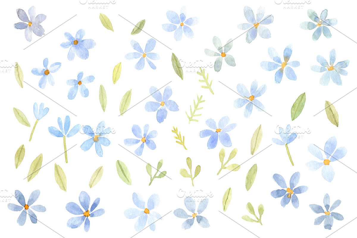 Light Blue Watercolor Flowers, a Decorative Illustration by GraphicsDish (Photo 2 of 4)