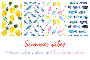 Watercolor summer patterns (4+bonus)