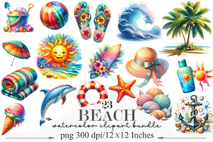 Watercolor Beach Clipart, an Illustration by Designking