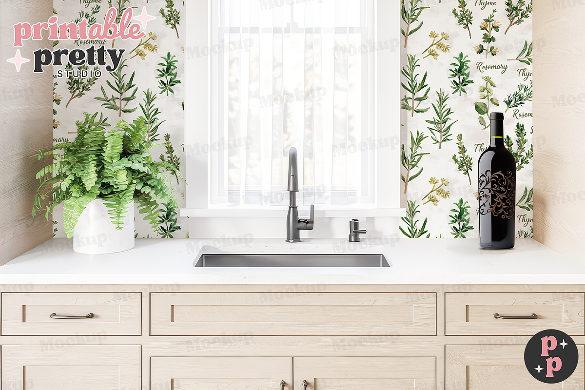 Modern Kitchen Wallpaper Mockup PSD, a Product Mockup by Printable Pretty Studio (Photo 4 of 9)
