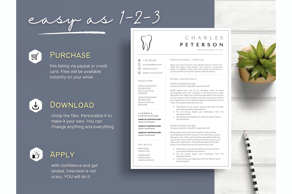 Dental resume, Dentist cv template, a Resume Template by Climbwithelevator (Photo 6 of 6)