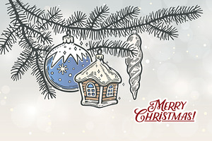 Retro Christmas Tree Branch, a Decorative Illustration by Countryside life