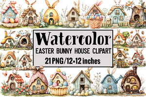 Easter Bunny House Clipart, an Illustration by Design Market