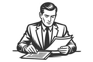 Focused Businessman Reading, a Person Illustration by AlexArt