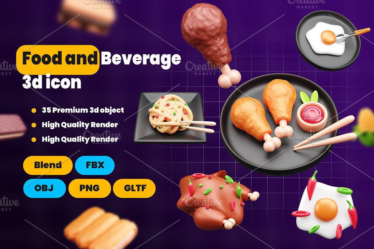 Food and Beverage 3d Icon Pack, an Object 3D Model by Ui Stock (Photo 1 of 6)